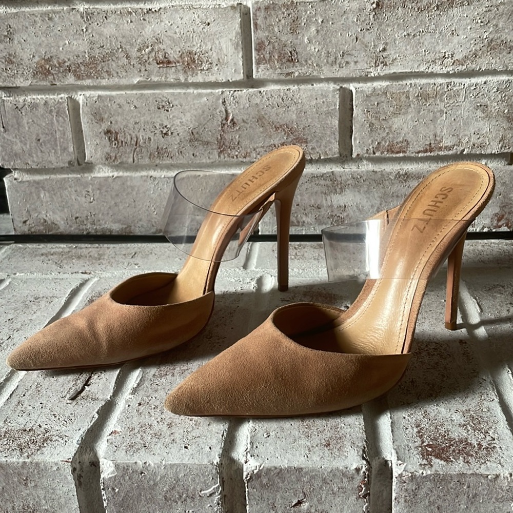 Suede Mules with Patent Strap